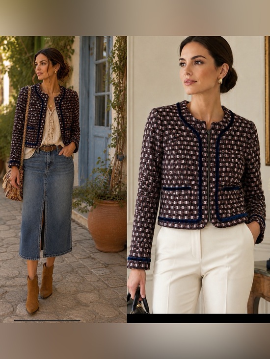 Brooks Brothers Jackets & Blazers - Brooks Brothers Navy and Brown Tweed Cropped Blazer
